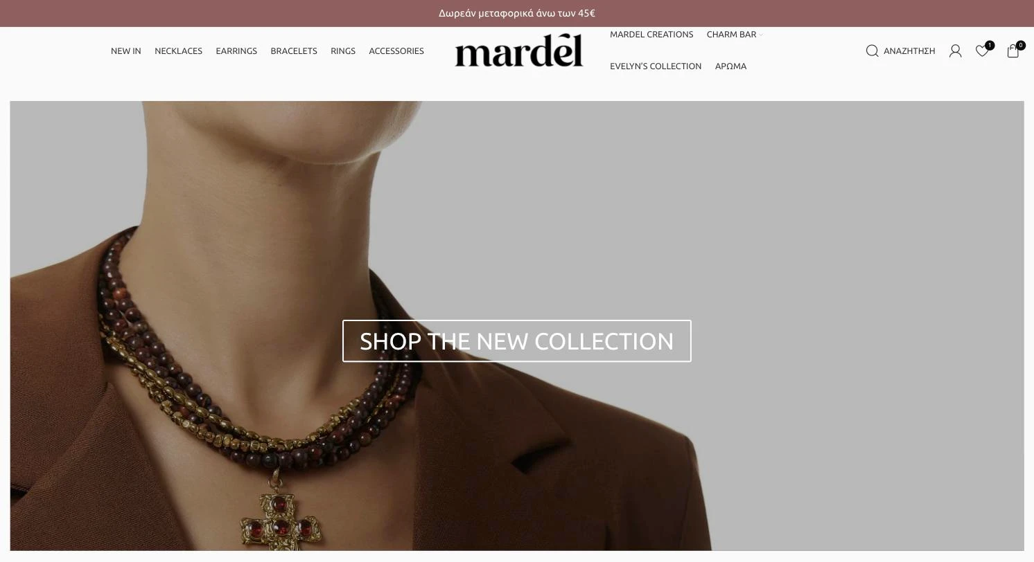 Mardel jewelry eShop website